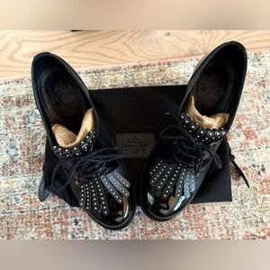 The Office of Angela Scott Black Patent Leather Heel with Studded Kiltie